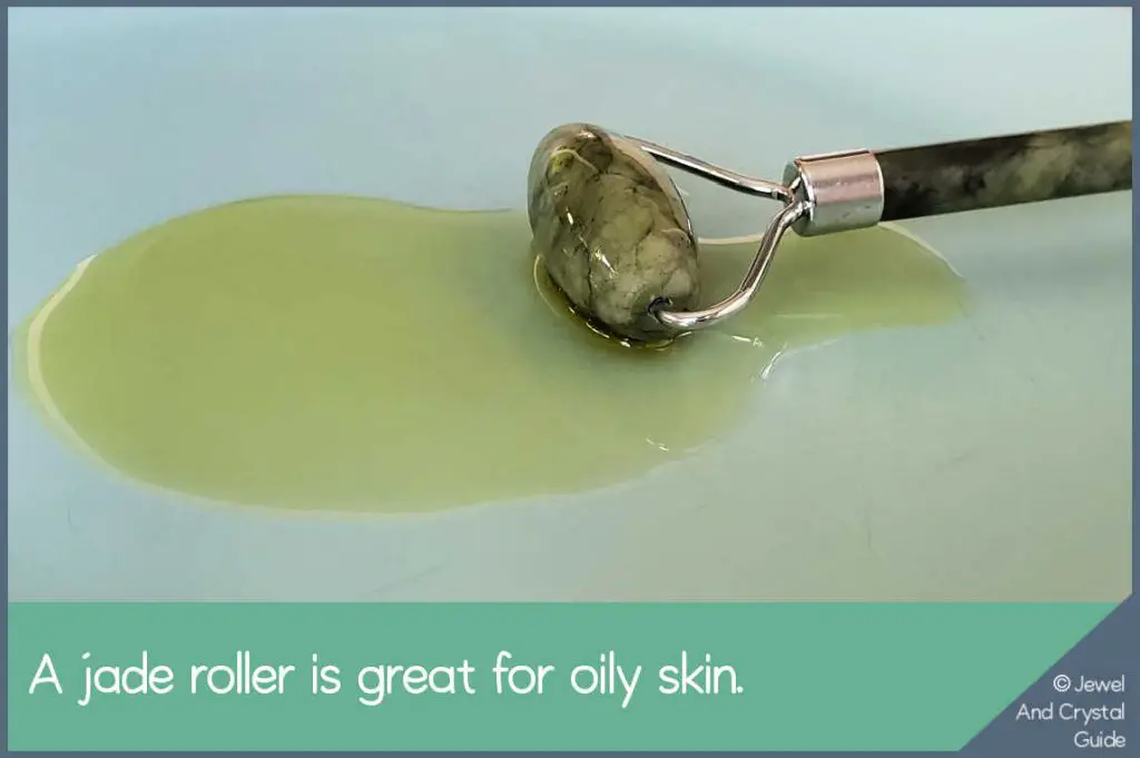 Photo of a jade roller in olive oil