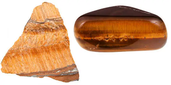 Tiger's eye raw and polished next to each other