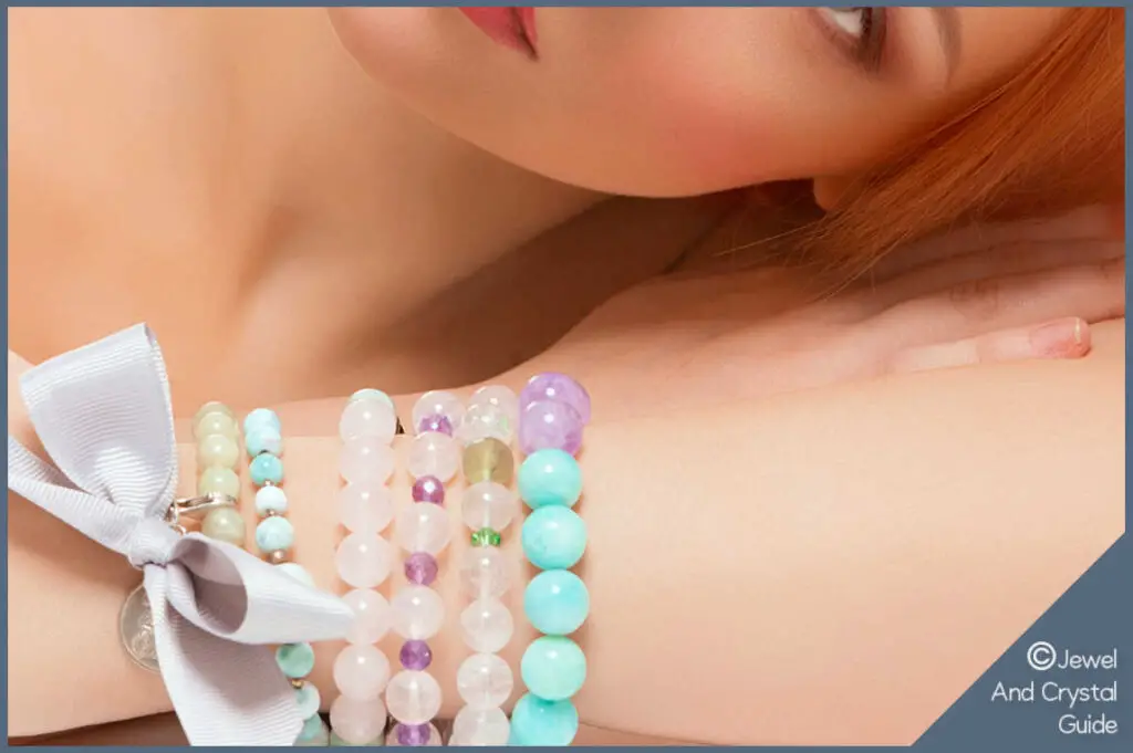 Girl wearing rose quartz bracelets