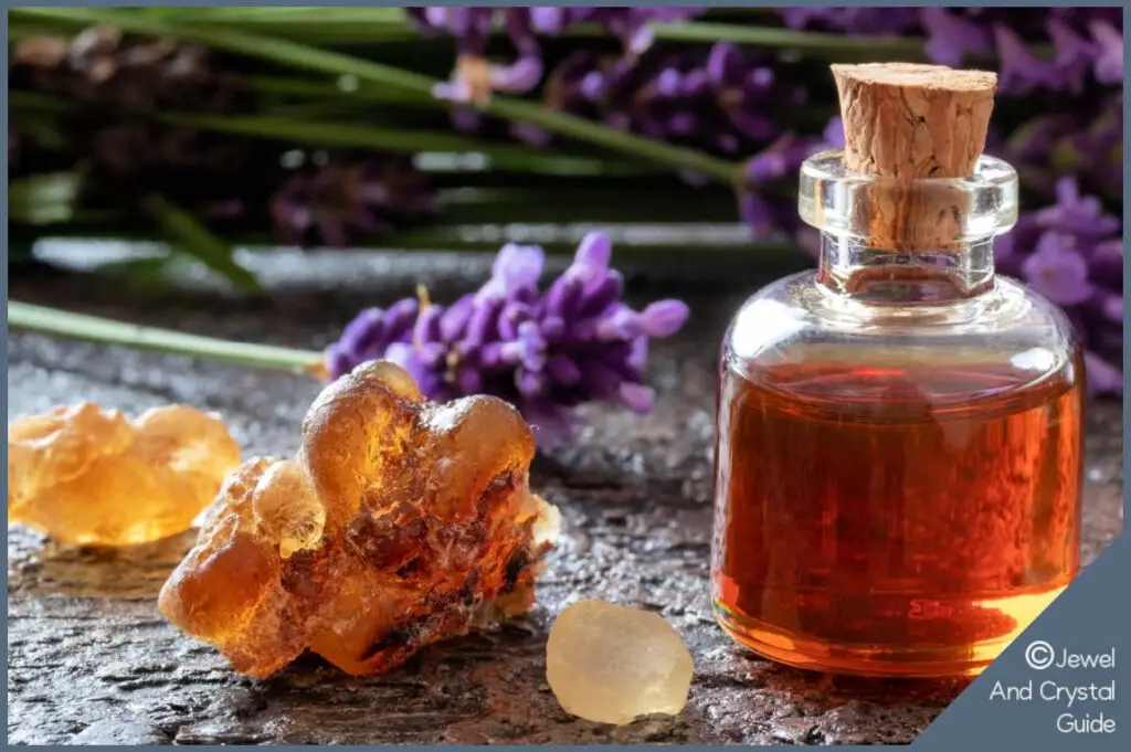 Amber essential oil in a bottle 