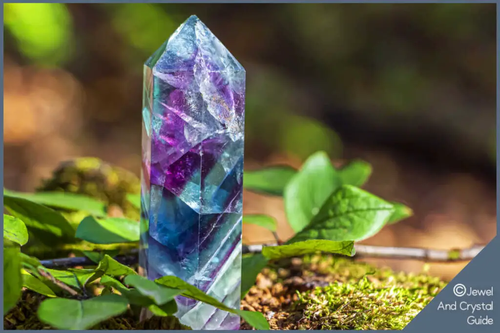 Photo of rainbow fluorite out in the garden as a place to keep it